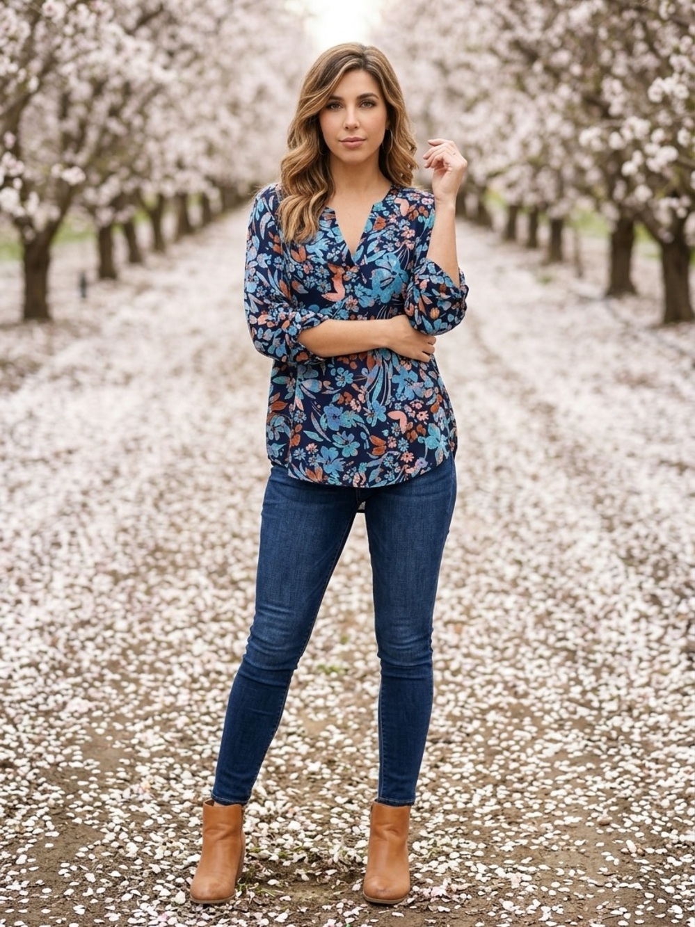 Maurices Navy Floral Split-Neck Blouse